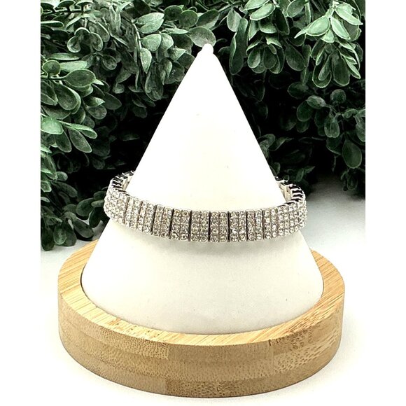 Vintage Style Silver Tone Crystal Four Row Bracelet Fashion Jewelry - Picture 4 of 5